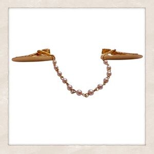 1950’s Vintage Pearl Sweater Clip Guard, Gold Tone with Faux Pearl Chain, 8.2”